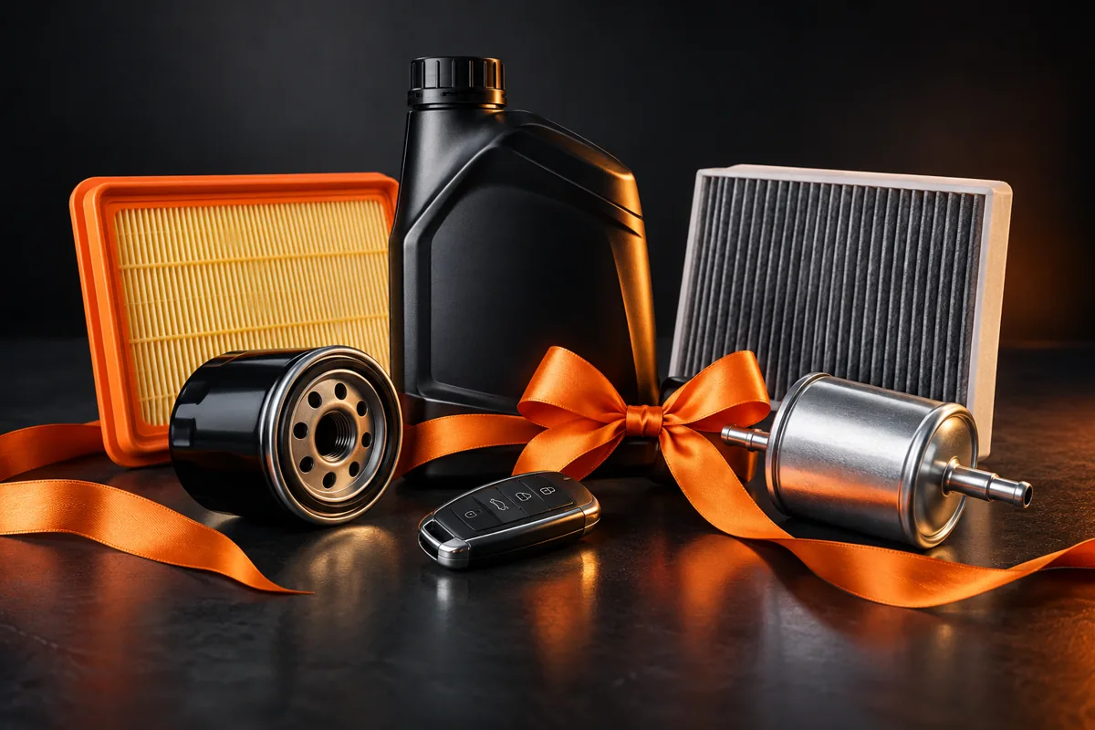 Huile et filtres automobiles avec un ruban cadeau